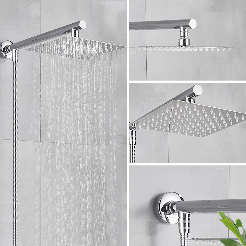 Quyanre Chrome Rainfall Shower Faucet Wall Mount Bathroom Shower System Ultrathin Shower Head Shower Arm Shower Hose Shower Kits