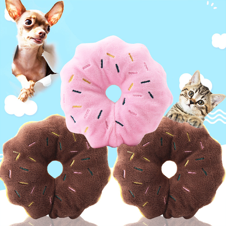 Donut Pet Toy Dog Chew Throw Toys Sightly Lovely Ice Cream Puppy Cat Squeaker Quack Sound Donut Play Toy for Dogs Pink Coffee