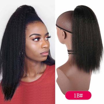 Synthetic High Ponytail Heat Resistant Yaki Straight Drawstring Hairpiece African American Hair Extensions Ponytail Clip in Hair