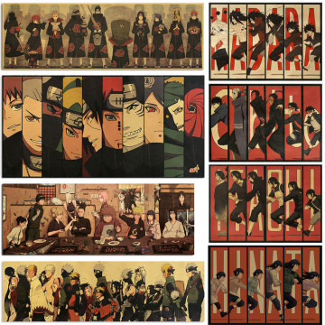 AIMEER Vintage Anime Naruto Akatsuki Characters Collection Style C Kraft Paper Poster Retro Dormitory Decor Painting 51x36cm