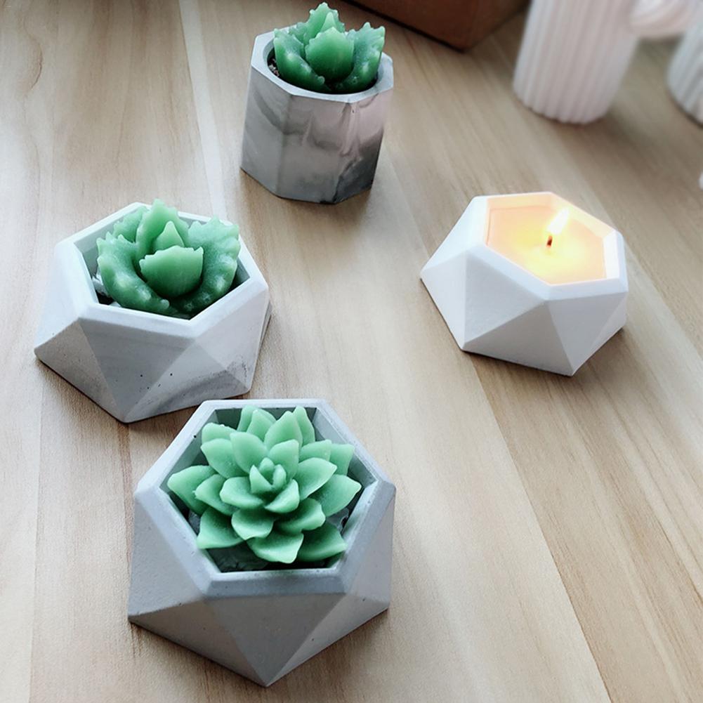 Polygonal DIY Concrete Plaster Cement Succulent Pot Set and Planters Ceramic in Flower Pots Silicone Set Mold Home Desk Ornament