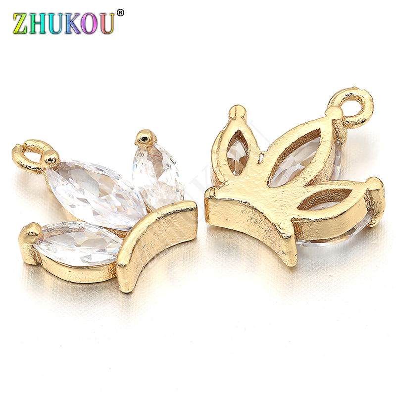 11*12mm Brass Cubic Zirconia Crown Charms Pendants DIY Necklace Pendant Jewelry Accessory Findings, Hole: 1mm, Model: VD268