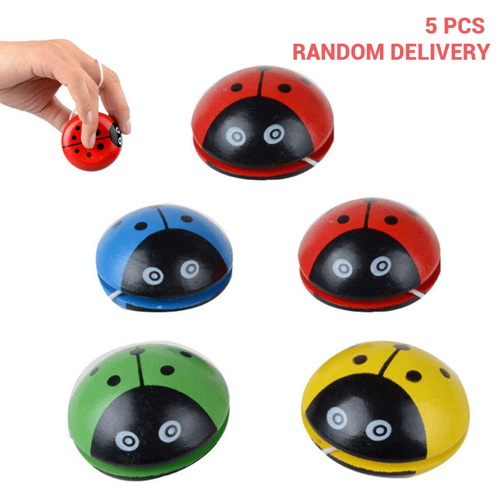 5Pcs Cute Animal Prints Wooden Yoyo Toys Ladybug Toys Kids Yo-Yo Creative Yo Yo Toys For Children Children Yoyo Ball