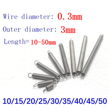 10Pcs 304 Stainless Steel Dual Hook Small Tension Spring Hardware Accessories Wire Dia 0.3mm Outer Dia 3mm Length 10-50mm