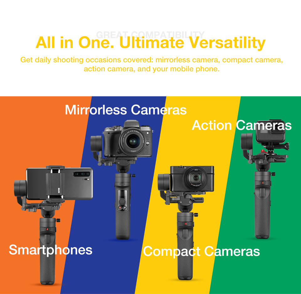 Zhiyun Crane M2 3-Axis Handheld Gimbal Stabilizer for Sony A6500 A6300 Canon M6 Mirrorless Camera & Action Camera & Smartphone