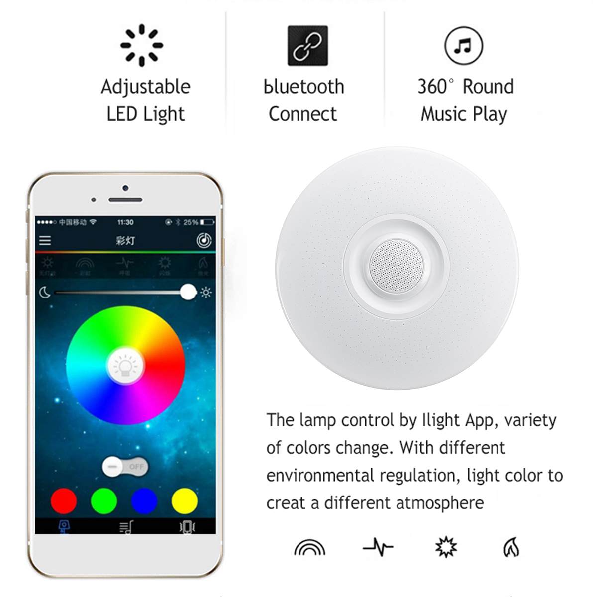 Mordern LED Ceiling Lights Dimmable RGB bluetooth Music Lamp with APP Remote Control for Livingroom