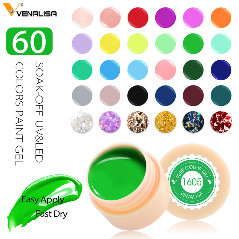 VENALISA 60 Solid Colors Paint Gel Nail Art Designs 2021 Hot Sale Soak Off LED Ink Color Varnish UV Gel Nail Polish Lacquer