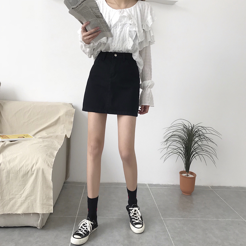 Denim Skirts Womens Summer Solid White Black Basic High Waist Short Skirt Femme A-line Women Elegant Students School Sundress