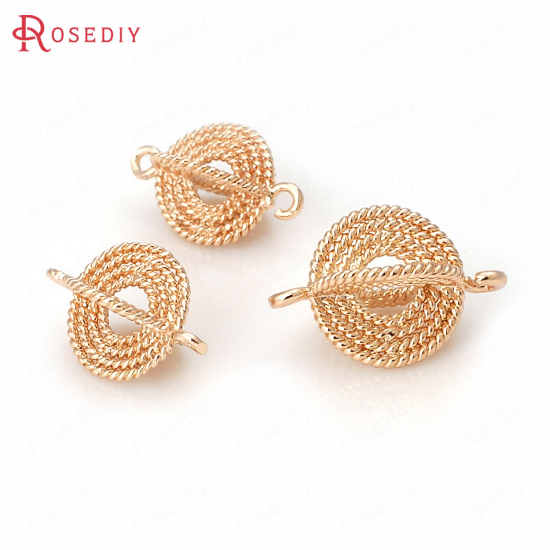 10PCS 16x10MM 19x12MM 24K Champagne Gold Color Plated Brass 3D Round Charms Connector High Quality Diy Jewelry Accessories