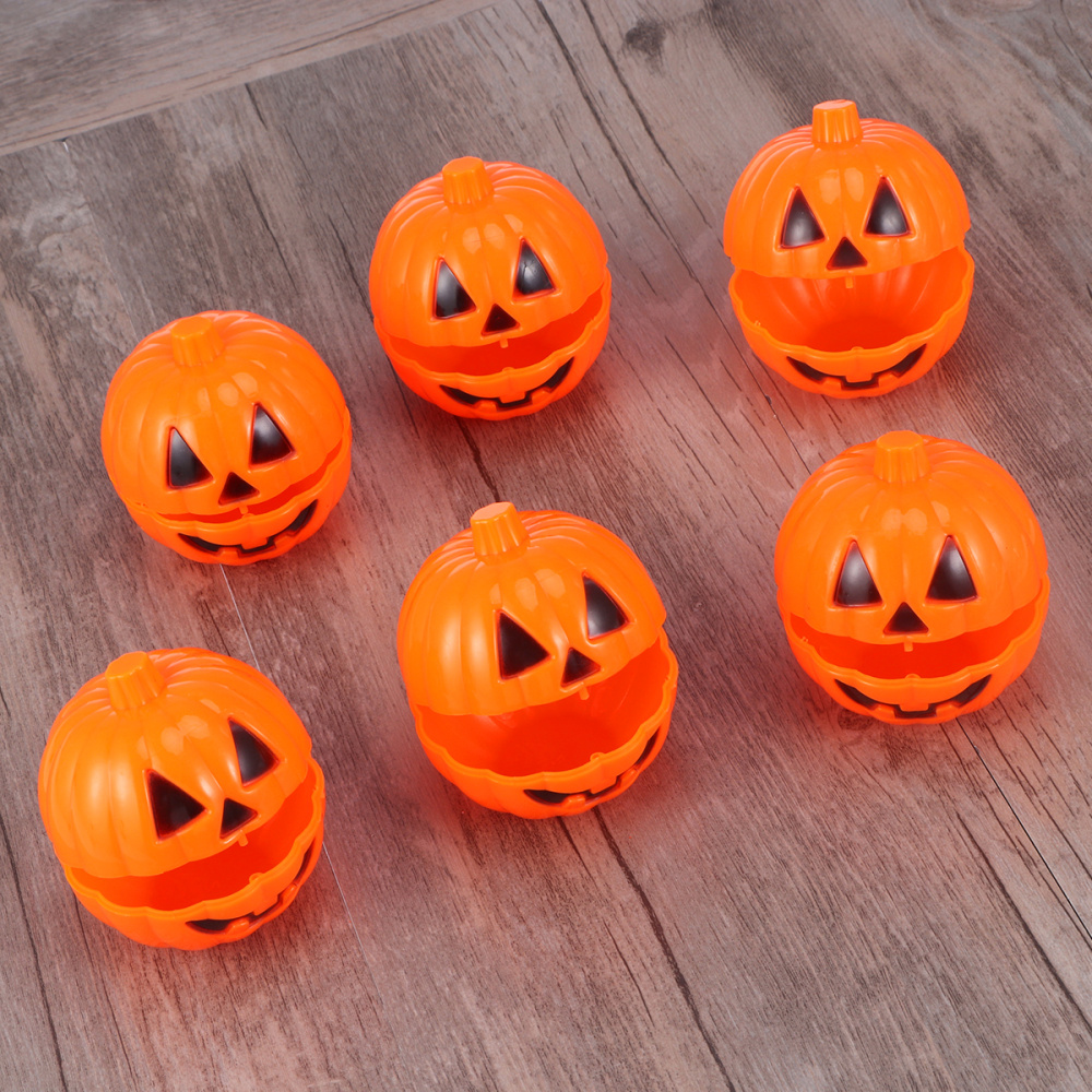 6/12pcs Plastic Pumpkin Shaped Storage Box Case Container Halloween Mini Gift Holder Props (Yellow)