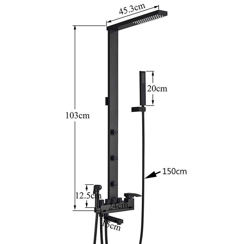 rozin Black Bathroom Faucet Shower kit Rainfall Shower faucet Column wall mount back Spa with bidet bath Mixer Shower system