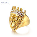 Wholesale Iced Out Jewelry Crystal Gold Lion Ring