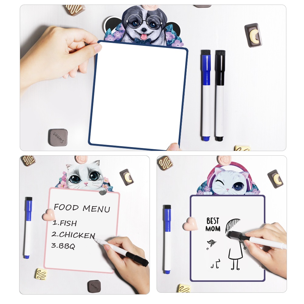 4pcs/set Cartoon A5 Magnetic Whiteboard Fridge Stickers Erasable Drawing Writing Daily Planner Menu Shopping List Message Board