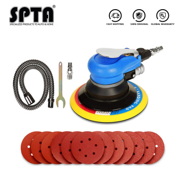 SPTA 150mm 6 Inch Air Sander Orbit Sander Orbital Random Car Polisher Polishing Machine Grinder Tools 12pcs Sanding Disc Paper