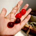Cute simulation red cherry earrings female cherries pink dried flowers fresh cherry earrings pendant woman fashion accessories