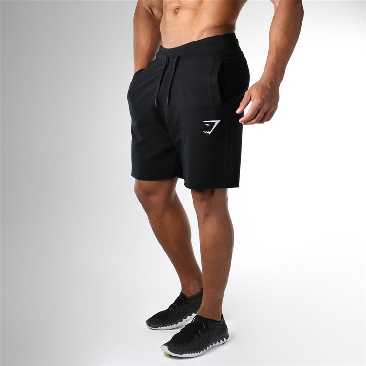 Men Muscle Breathable Shorts Pure Color Cotton Sports Shark Gym Fitness Shorts Men's Raw Edge Outdoor Training Compression Pants