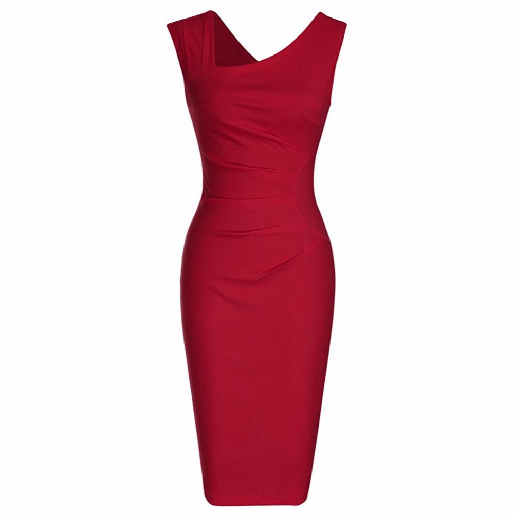 Women's Summer Retro Sleeveless Slim Business Pencil Dress Ladies Vintage Solid Color Sheath Cocktail Party Bodycon Dresses