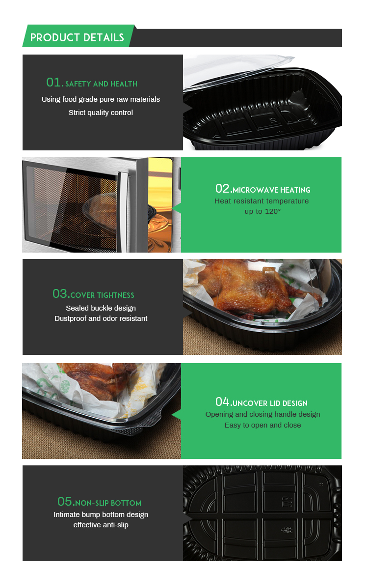 Disposable Plastic PP Roasted Chicken Box With Handle Details