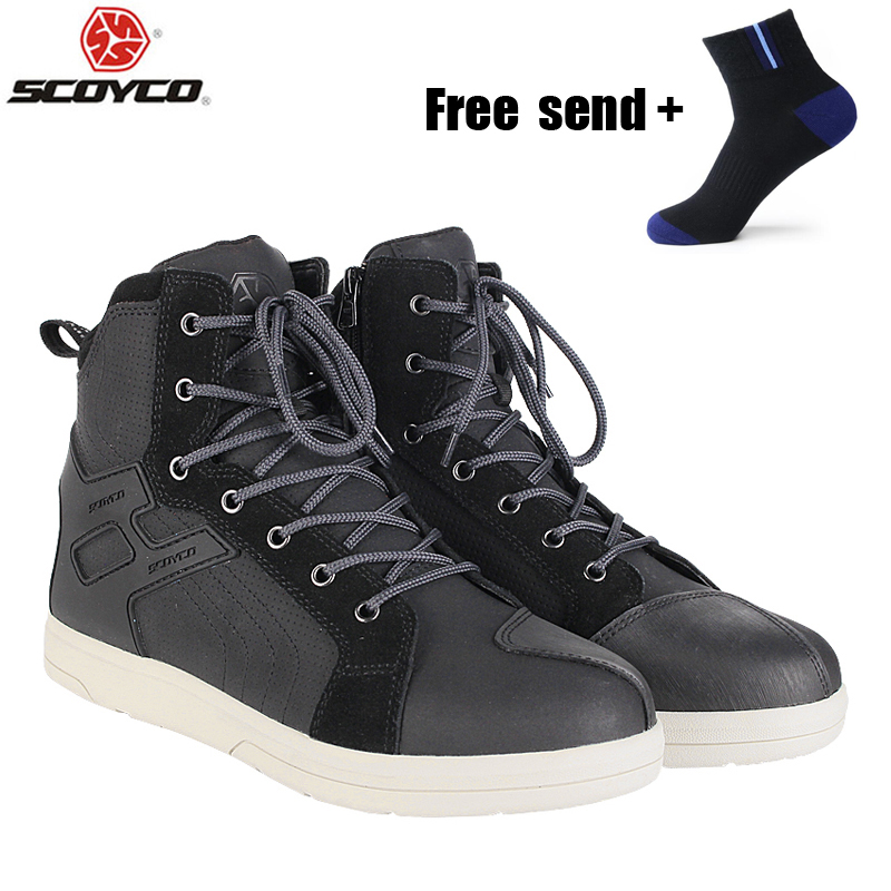 SCOYCO Motorcycle Shoes Anti-skip Shockproof Protective Touring Casual High Ankle Moto Riding Waterproof Boots T-035 / T-040