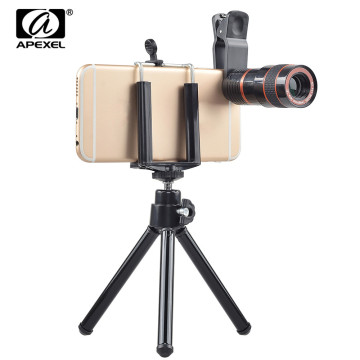 APEXEL Mobile Phone lens 8x Zoom Telescope Universal Clip Lens with tripod for iPhone 7 6 Plus Phone Camera Lenses for Samsung