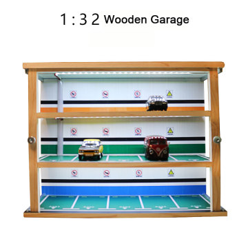 1:32 Scale Diorama Alloy Car Model Wooden Garage Parking Lot Scene With LED Light Storage Box Simple Style Display Cabinet Toy