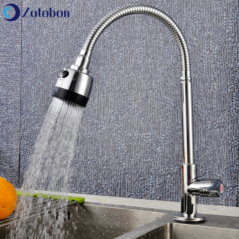 ZOTOBON Kitchen Sink Water Faucet Deck Mounted Tap Rotatable Two Modes Single Cold Flexible Pipe Bathroom Wash Basin Faucet M167