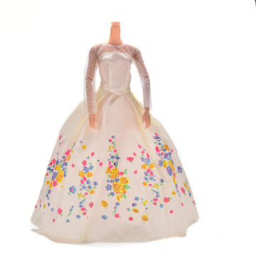 1PCS White Fashion Lace Flower Print Doll dress handmake wedding Dress Clothing Gown For doll Clothes