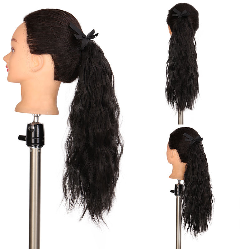 AOOSOO Corn wave long ponytail synthetic wig bag high temperature resistant silk hair extension brown ponytail blond wig