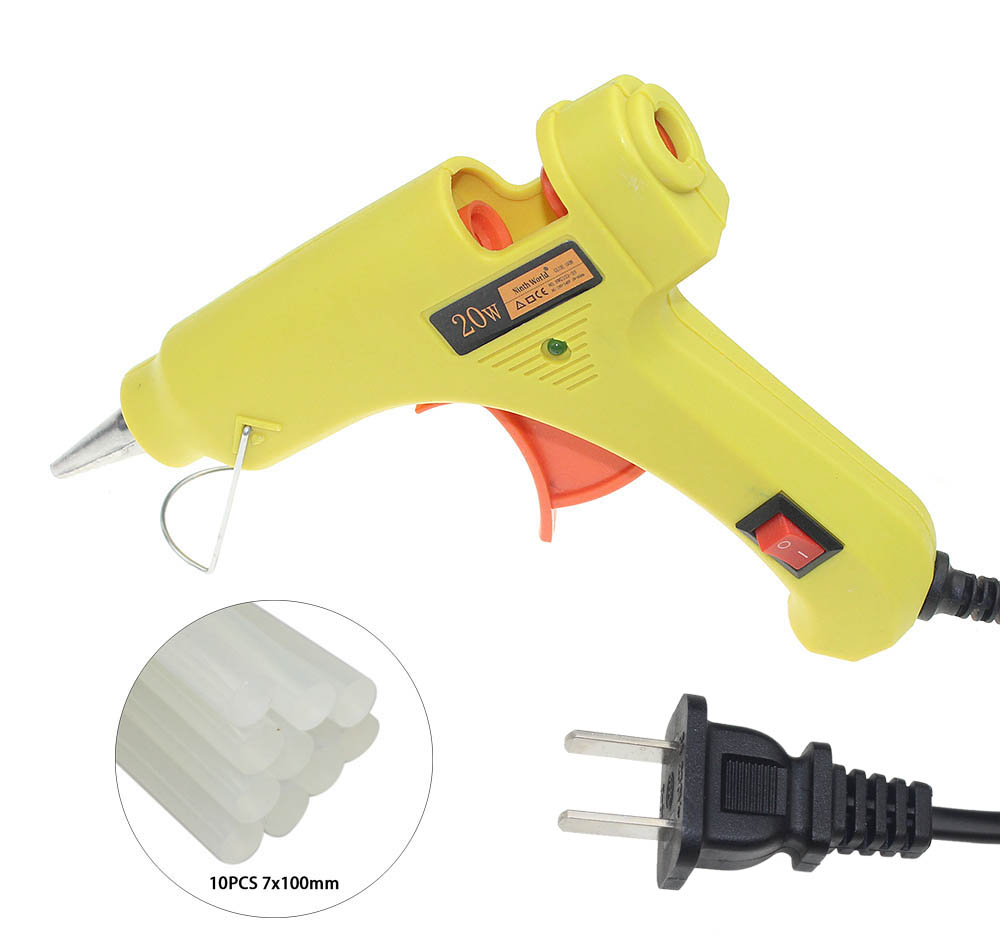 Ninth World Hot Melt Glue Gun 100-240v 20W Thermo Electric Gluegun Heat Repair Tool With 10 Pcs Glue Sticks 3 Colors