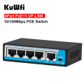 KuWFi 10/100Mbps Mini 4 POE Port+1 Uplink POE Switch Fast Ethernet Network Switch Full/Half duplex exchange AC Power Adapter