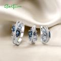 SANTUZZA Genuine 925 Silver Jewelry Set For Women Sparkling Blue Spinel Earrings Ring Set Delicate Luxury Party Fine Jewelry