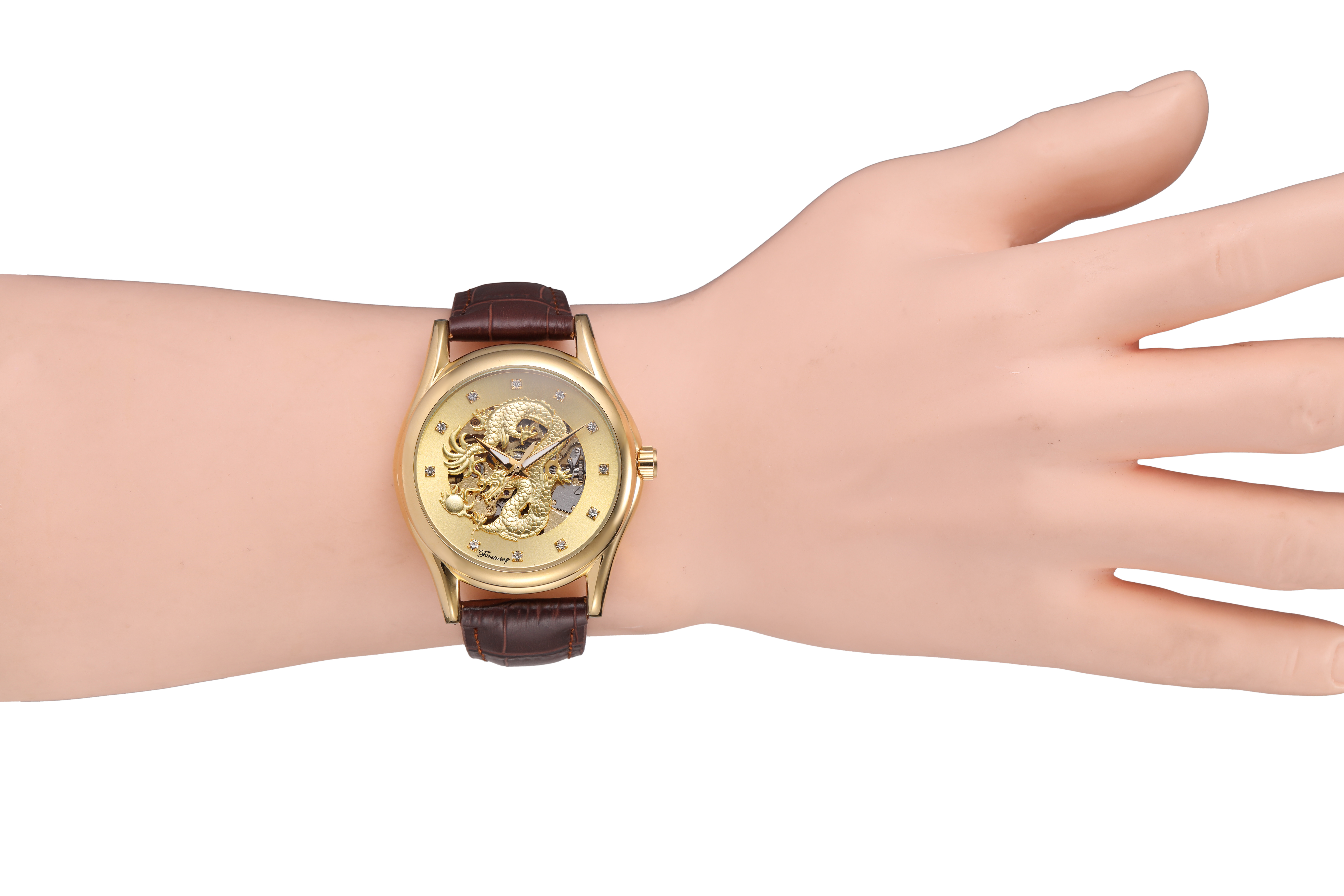 Mens Watches Brand Luxury Diamond Black Gold Automatic Skeleton Clocks 3D Dragon Mechanical Watch Waterproof Relogio Masculino