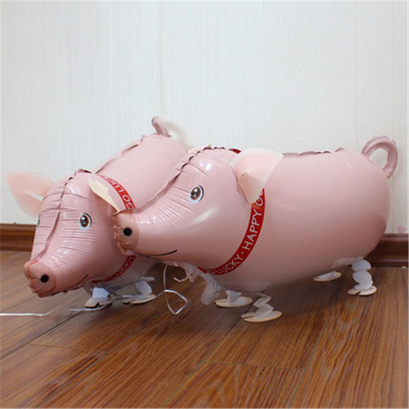 59*30cm Cute Little Pink Pig Walking With Helium Balloons Kids Toy Pet Balloon  Children's Day Decorative Balloons