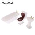 3Pcs/Set 1/12 Scale Modern White Ceramic Bathroom Bathtub Toilet Set for Dollhouse Miniature Furniture Acc Decoration