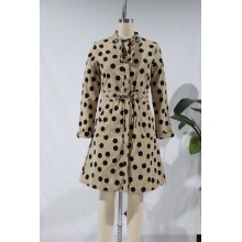 Women Vintage Polka-Dots Printing Breasted Buttons Skirt