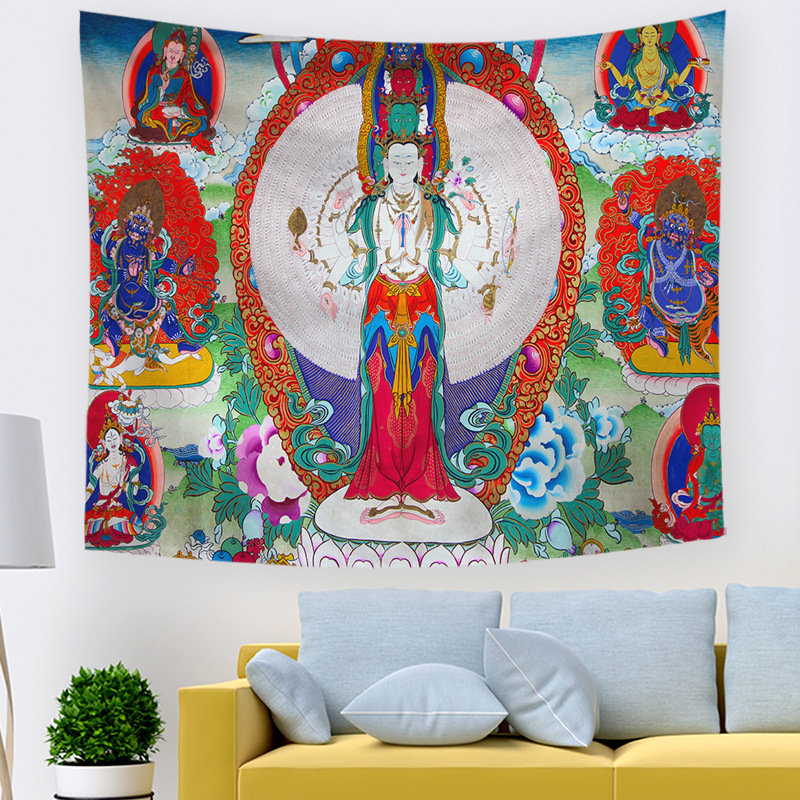 spiritual tapestry Buddhism wall hanging decoration Guanyin tenture home living room decor ethnic mural carpet