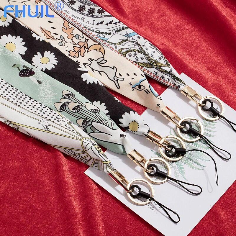 Silk Phone Lanyard for Keys Keychain USB ID Card Gym Badge Holder Neck Strap Cute Lanyards for iPhone 7 8 Mobile Phone Straps