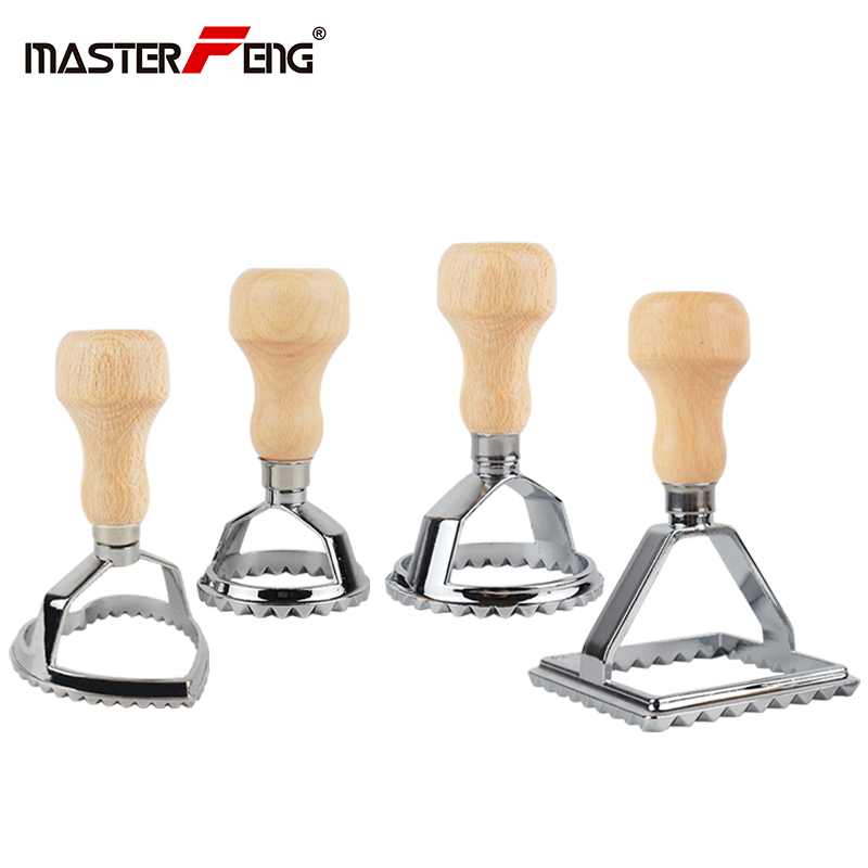 Set of 4 Ravioli Stamp Set Classical Ravioli Cutter Maker With Wood Handle Pasta Mold Cutter Tool Ravioli Stamp