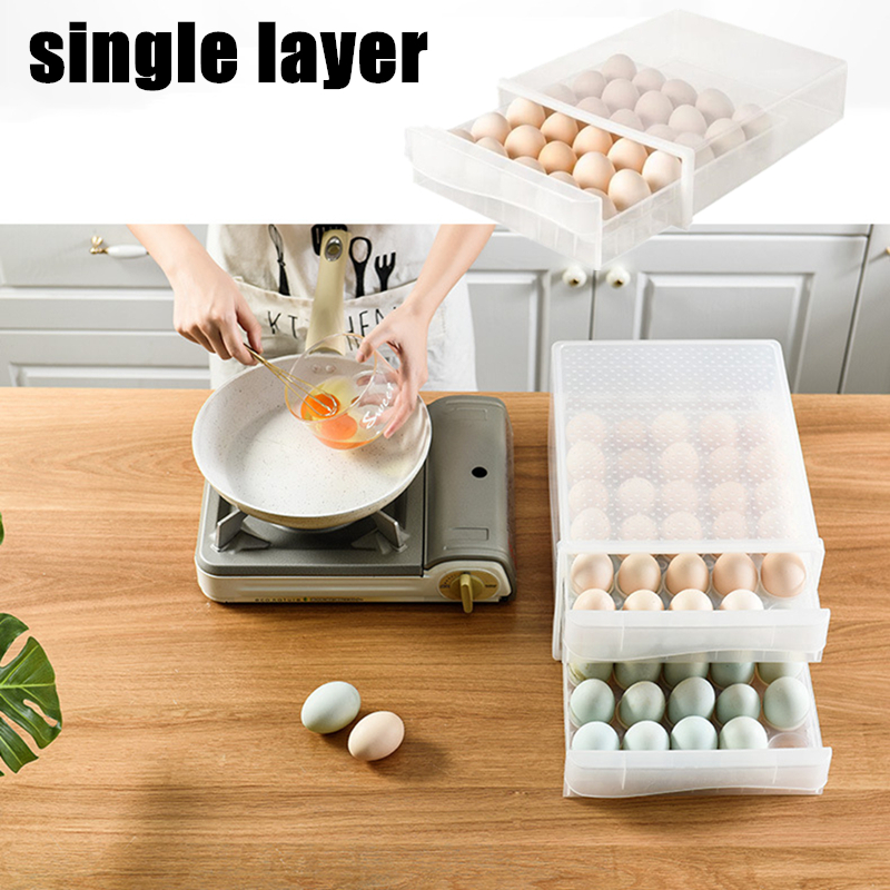 single layer 30 Grid Egg Container Refrigerator Storage Box Crisper Storage Box Egg Storage Drawer Practical Kitchenware