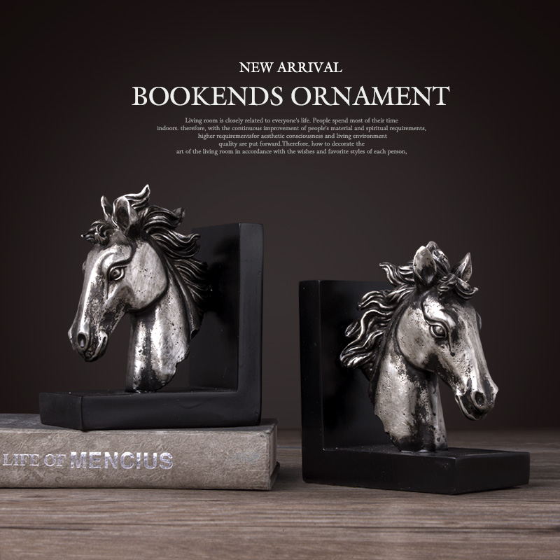 Bookends resin horse craft Vintage study room desk decor ornaments gift brass horse elephant head animal figurine book end
