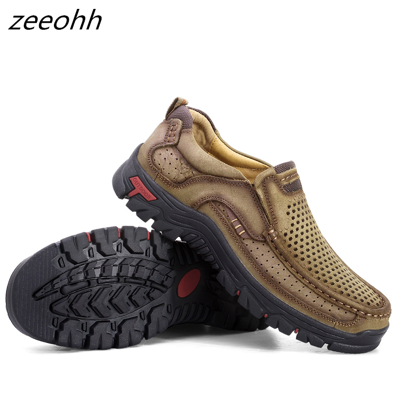Autumn Men Comfortable Non-Slip Hiking Shoes First Layer Cowhide Leather Sneakers Men Breathable Hiking Boots Climbing Boots