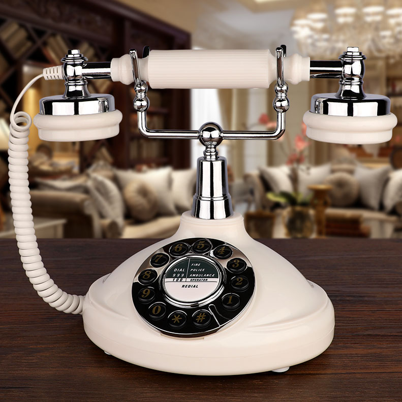 retro Landline Phone white made of ABS Antique fixed Telephone Old Corded redial for home office hotel bar reading room