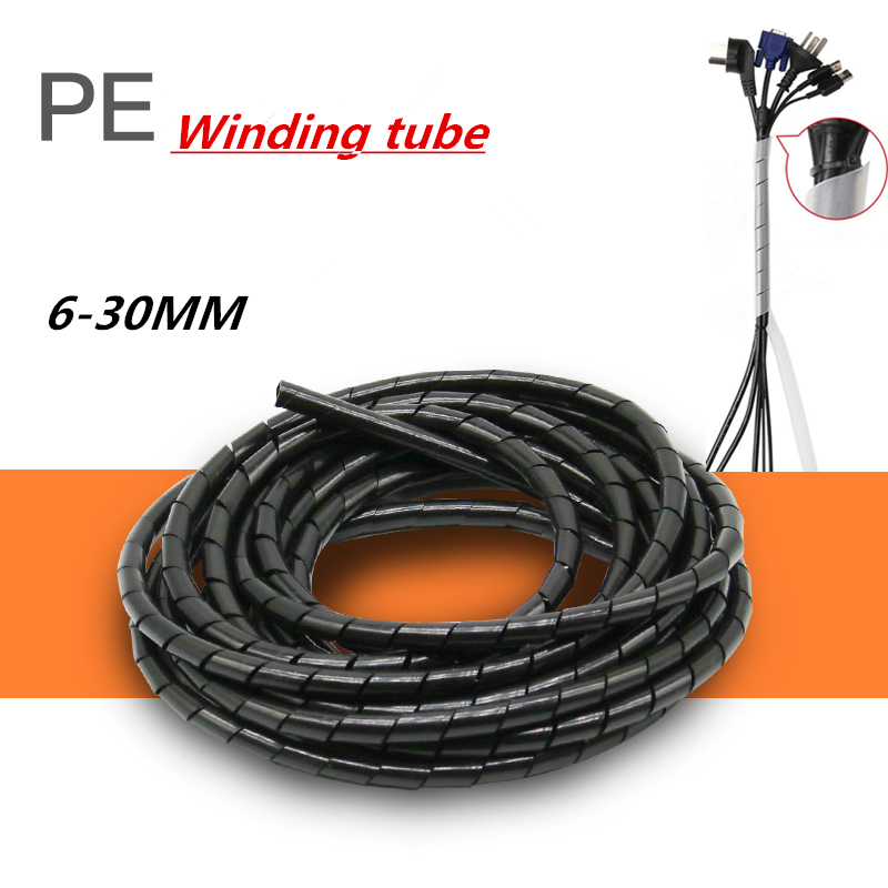 1Pack Black Clear Cable Wire Winding Pipe Spiral Wrapping Wire Organizer Sheath Tube PE 6-30mm Cable Sleeve for PC Computer Home