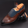 Men Dress Shoes Leather Office Business Wedding Handmade Mixed Color Brogue Formal Round Toe Oxford Mens Shoe