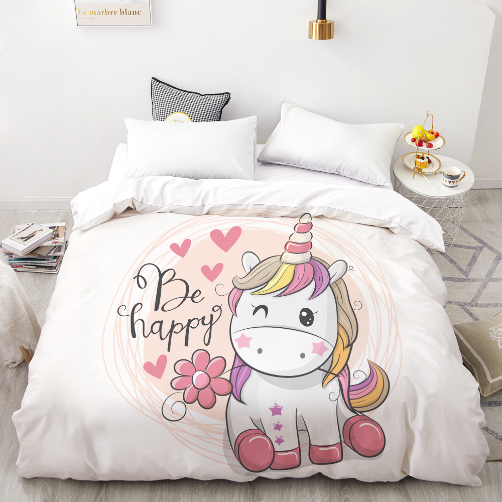 3D HD Digital Printing Custom Duvet Cover,Kids Child baby Quilt/Blanket case King Cartoon Bedding,Bedclothes Cute Pink Unicorn