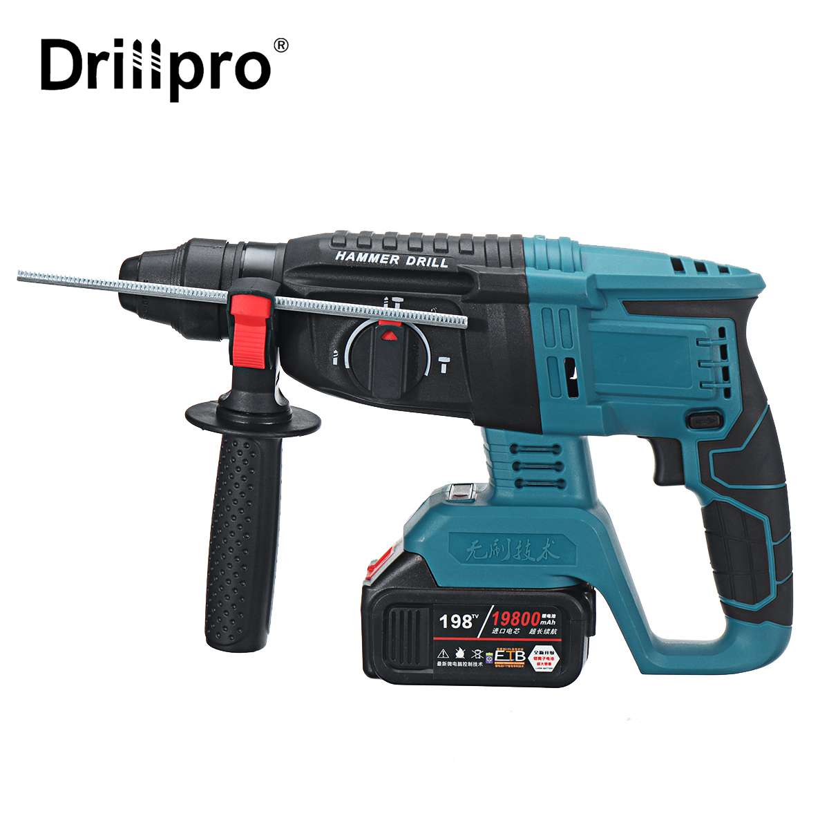 198Vf Brushless Electric Rotary Hammer Rechargeable Multifunction Electric Hammer Impact Power Drill Tool with 19800mAh Battery