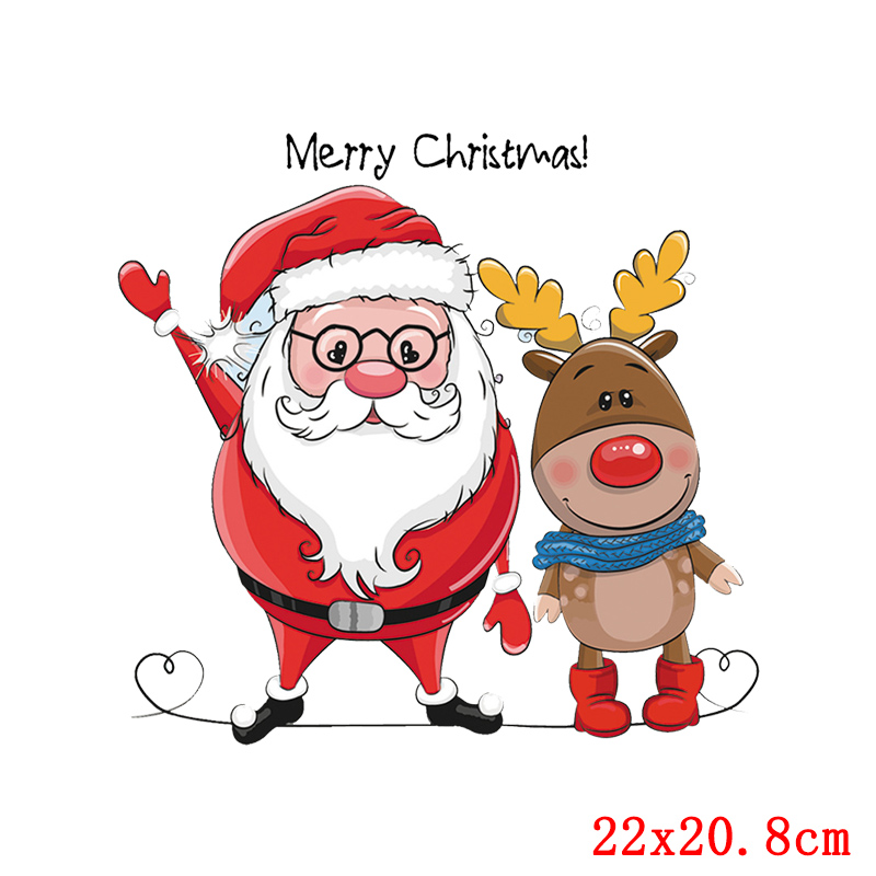 Ironing Sticker Merry Christmas Thermal Transfer For Clothes Santa Claus Iron On Transfer For Clothing Patch Vinyl Heat Transfer