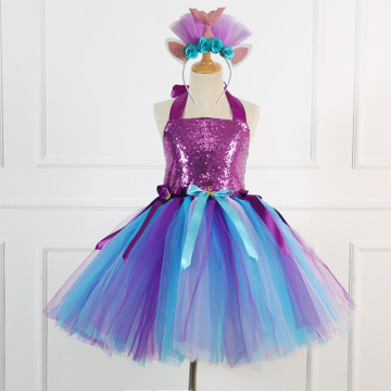 2021 New Children's Dress Small Sequined Girls Princess Dresses Kids Color Gauze Puffyskirt Free Headdress Sleeveless Kids Dress