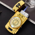Clock Torch Turbo Lighter Butane Jet Lighter Men Gold Watch Quartz Compact Butane Cigarette Cigar Straight Fire Lighter
