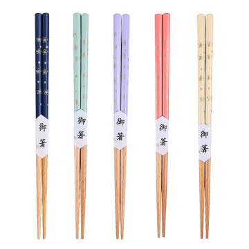 Wooden Chopsticks Japanese-style Small Floral Chopsticks Heat Transfer Pointed Sushi Chopsticks Household Tableware Chopsticks